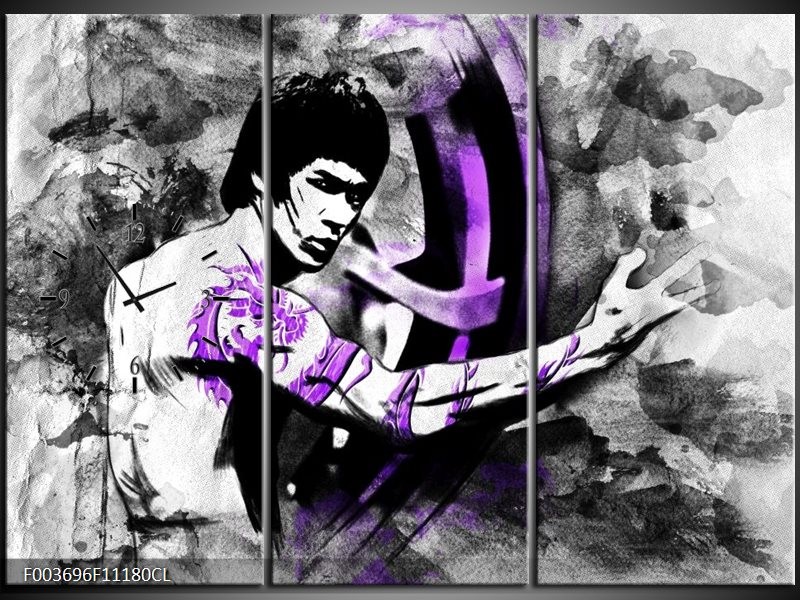 Klok schilderij Sport | Zwart, Paars, Wit | 111x80cm 3Luik