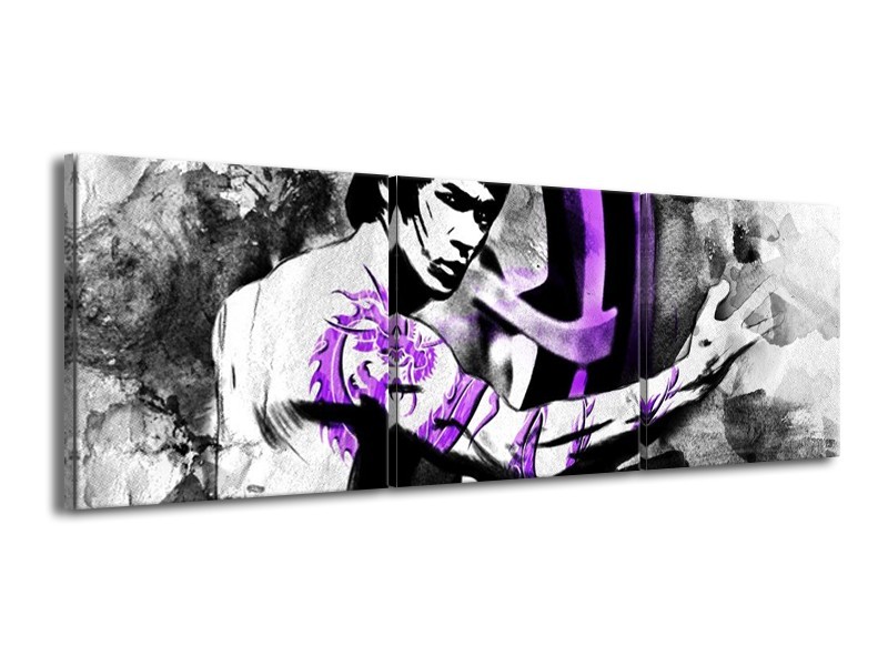 Canvas schilderij Sport | Zwart, Paars, Wit | 150x50cm 3Luik