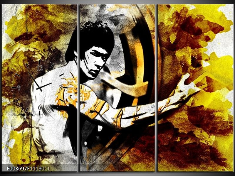 Klok schilderij Sport | Geel, Grijs, Zwart | 111x80cm 3Luik