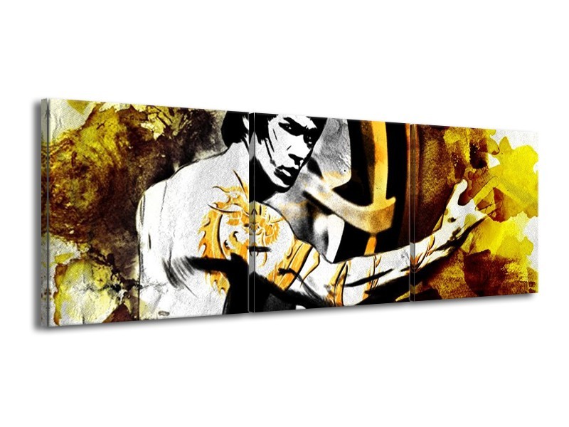 Canvas schilderij Sport | Geel, Grijs, Zwart | 150x50cm 3Luik