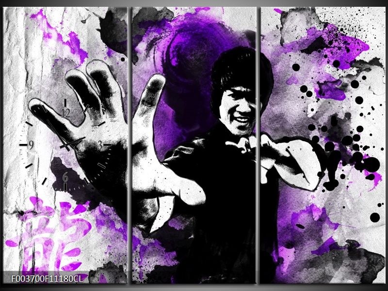 Klok schilderij Sport | Paars, Zwart, Wit | 111x80cm 3Luik