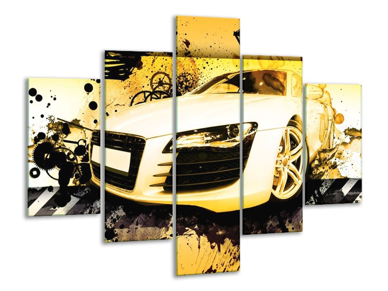 Glas schilderij Audi | Geel, Zwart, Wit | 100x70cm 5Luik
