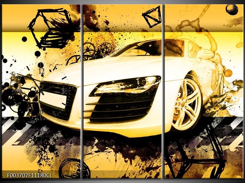 Klok schilderij Audi | Geel, Zwart, Wit | 111x80cm 3Luik