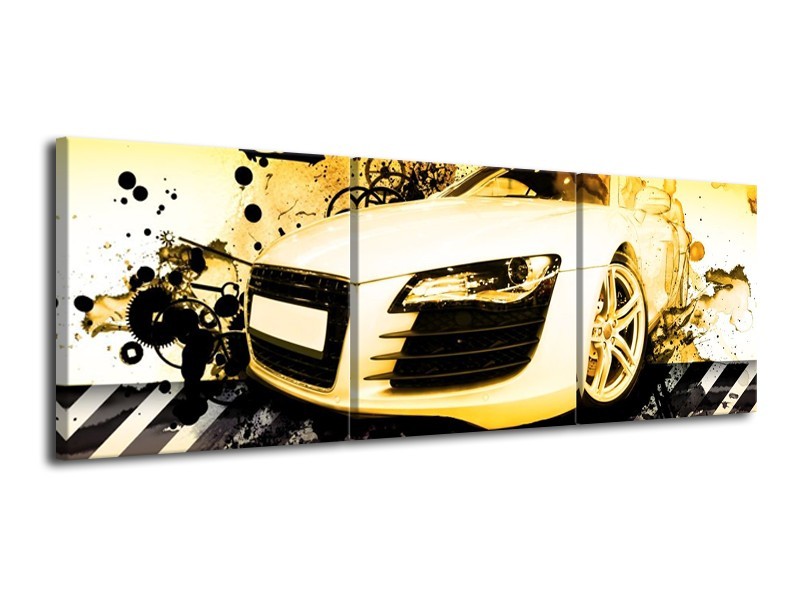 Glas schilderij Audi | Geel, Zwart, Wit | 120x40cm 3Luik