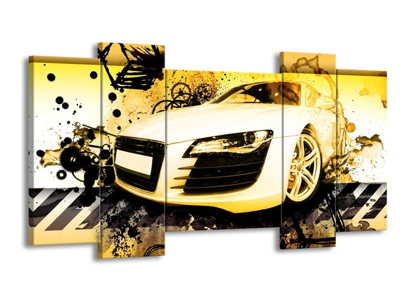 Glas schilderij Audi | Geel, Zwart, Wit | 120x65cm 5Luik