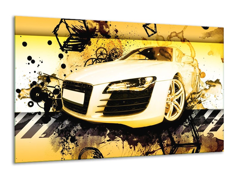Glas schilderij Audi | Geel, Zwart, Wit | 120x70cm 1Luik