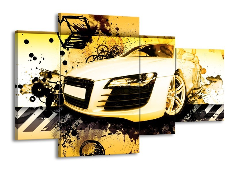 Glas schilderij Audi | Geel, Zwart, Wit | 120x75cm 4Luik