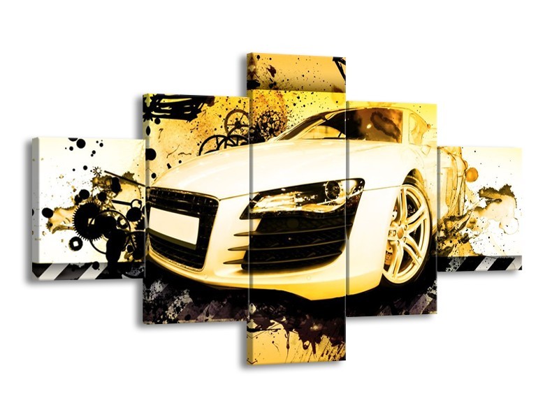 Glas schilderij Audi | Geel, Zwart, Wit | 125x70cm 5Luik