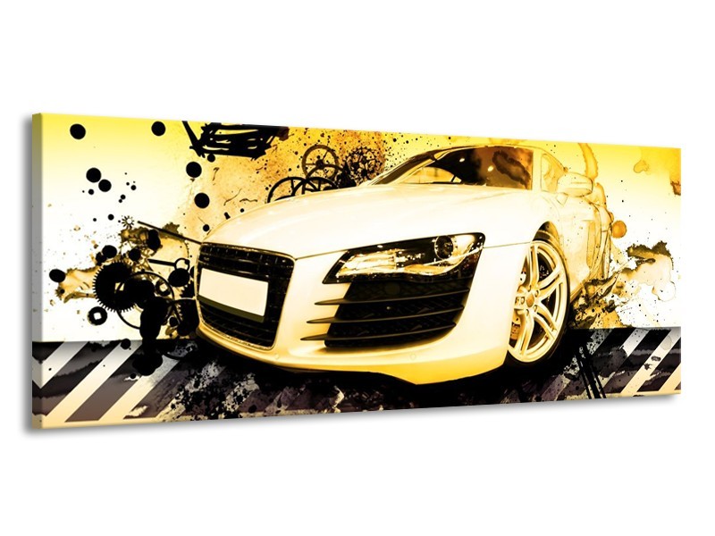Glas schilderij Audi | Geel, Zwart, Wit | 145x58cm 1Luik