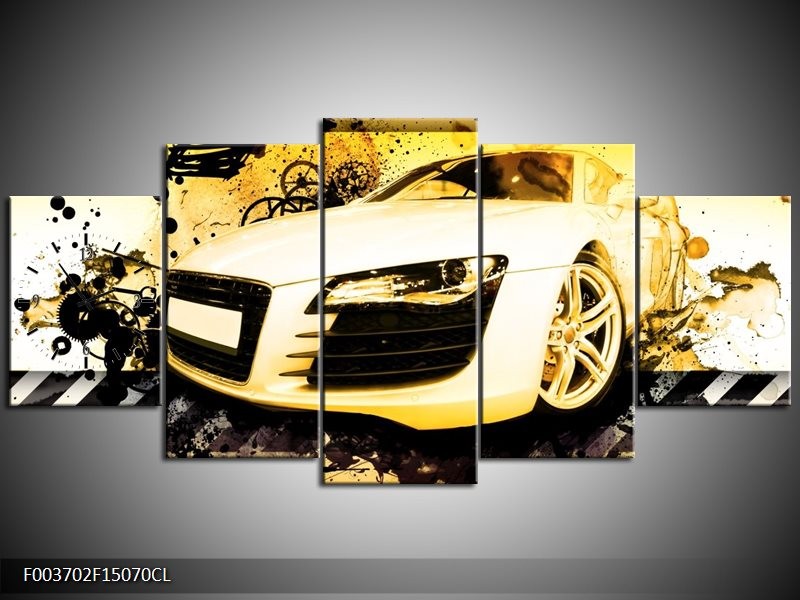 Klok schilderij Audi | Geel, Zwart, Wit | 150x70cm 5Luik