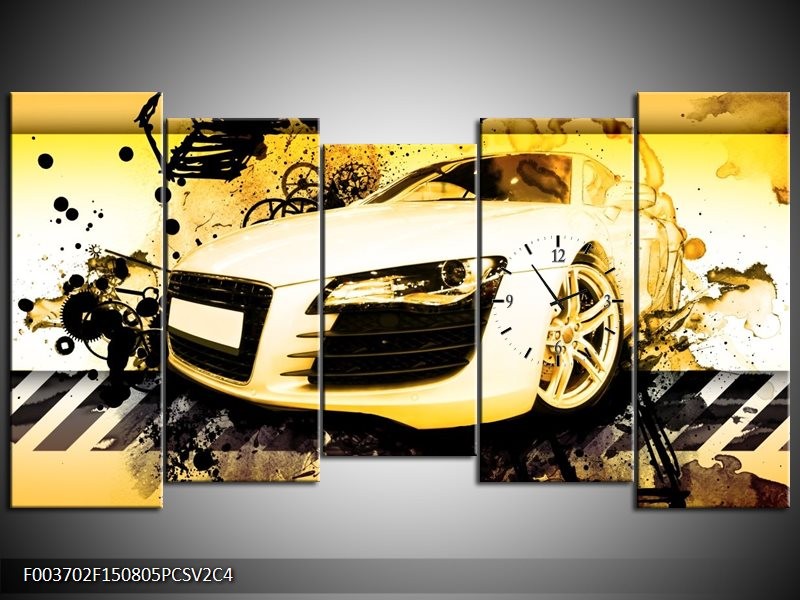 Klok schilderij Audi | Geel, Zwart, Wit | 150x80cm 5Luik