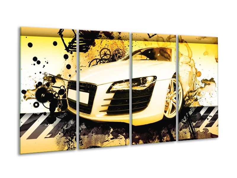 Glas schilderij Audi | Geel, Zwart, Wit | 160x80cm 4Luik