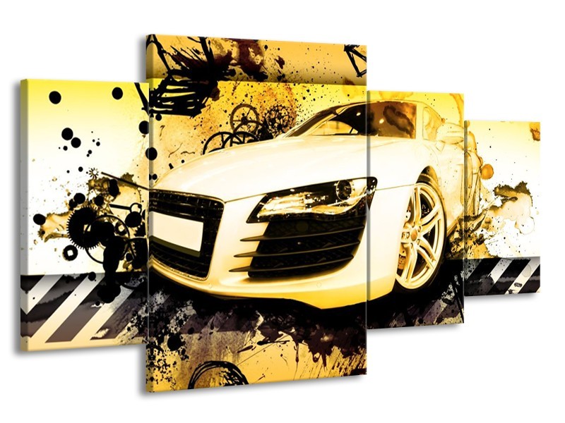 Glas schilderij Audi | Geel, Zwart, Wit | 160x90cm 4Luik