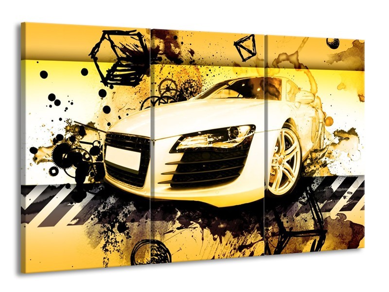 Glas schilderij Audi | Geel, Zwart, Wit | 165x100cm 3Luik