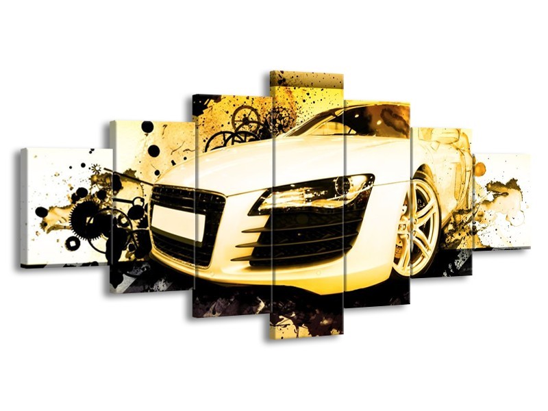 Glas schilderij Audi | Geel, Zwart, Wit | 210x100cm 7Luik