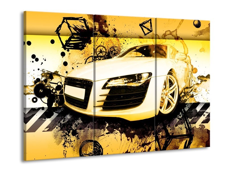 Glas schilderij Audi | Geel, Zwart, Wit | 90x60cm 3Luik