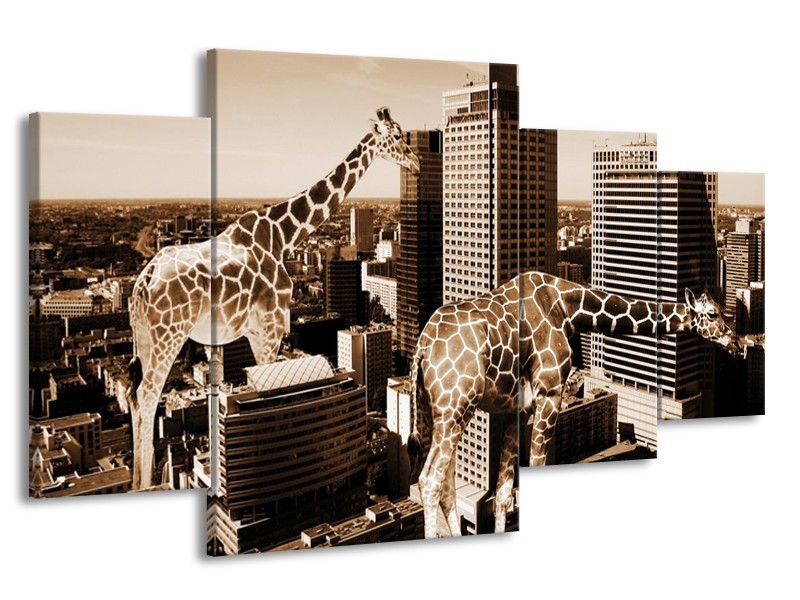 Glas schilderij Giraffe | Bruin, Wit | 160x90cm 4Luik