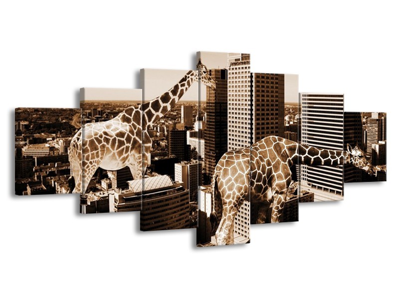 Canvas schilderij Giraffe | Bruin, Wit | 210x100cm 7Luik