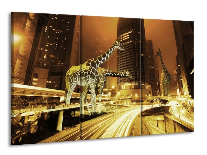 Glas schilderij Giraffe | Geel, Bruin, Zwart | 165x100cm 3Luik