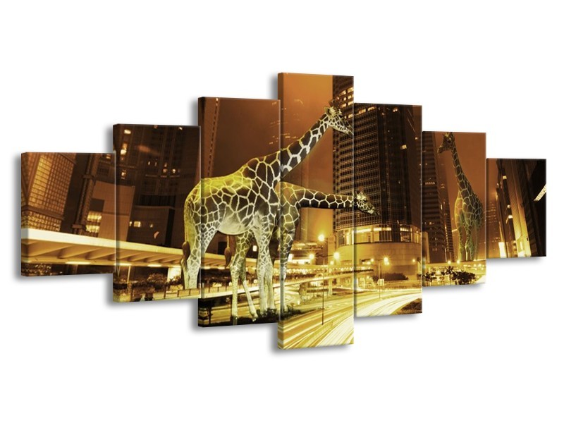 Glas schilderij Giraffe | Geel, Bruin, Zwart | 210x100cm 7Luik