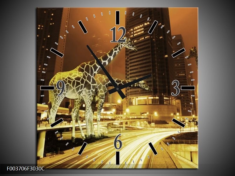 Klok schilderij Giraffe | Geel, Bruin, Zwart | 30x30cm 1Luik