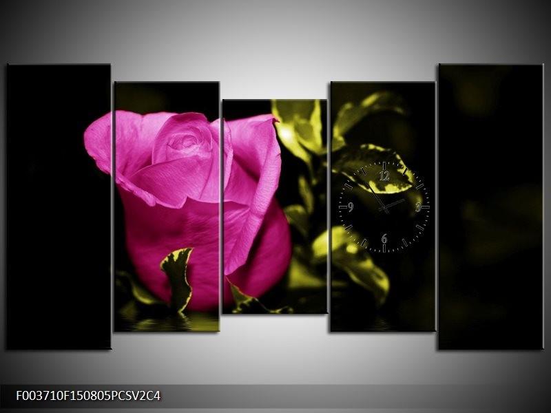Klok schilderij Roos | Roze, Groen, Zwart | 150x80cm 5Luik