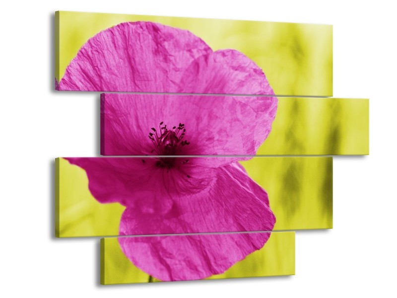 Canvas schilderij Bloem | Roze, Groen, Wit | 115x85cm 4Luik