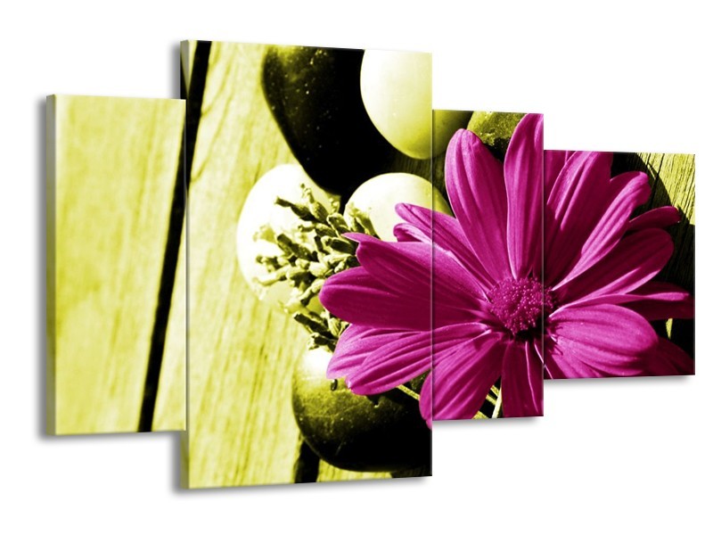 Canvas schilderij Bloem | Roze, Groen, Wit | 120x75cm 4Luik