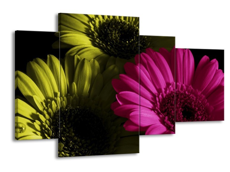 Canvas schilderij Bloem | Roze, Groen, Wit | 120x75cm 4Luik