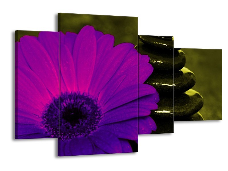 Canvas schilderij Bloem | Paars, Groen, Wit | 120x75cm 4Luik