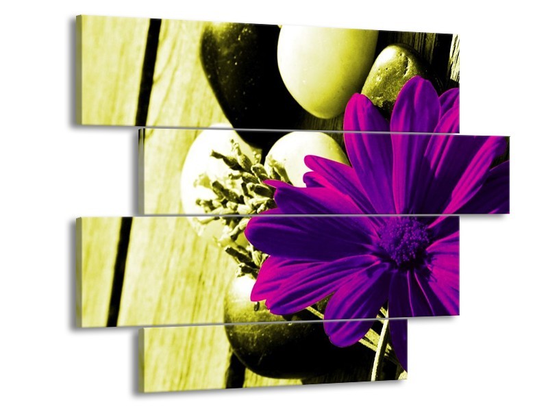 Canvas schilderij Bloem | Paars, Groen, Wit | 115x85cm 4Luik