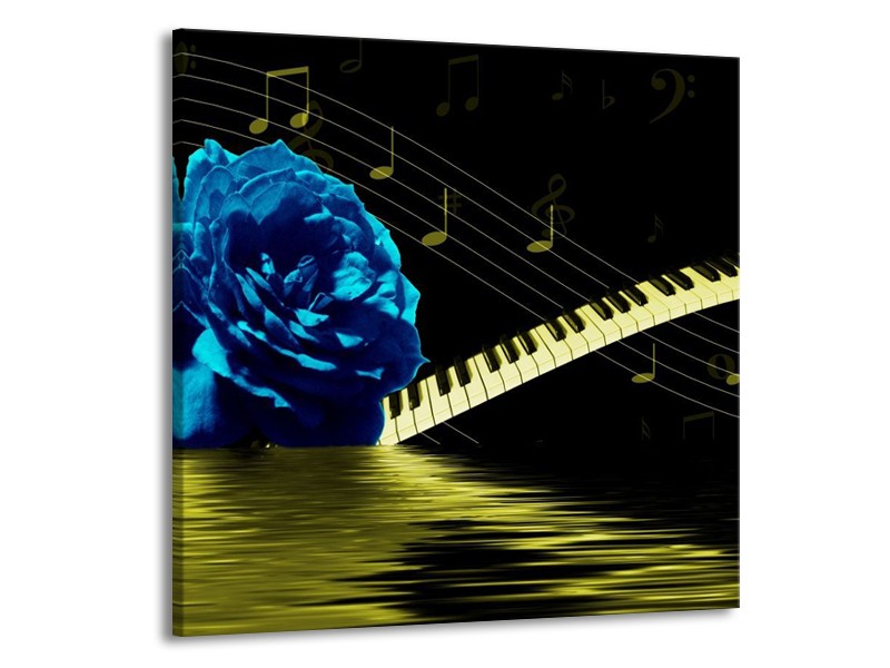 Canvas schilderij Roos | Blauw, Zwart, Groen | 70x70cm 1Luik