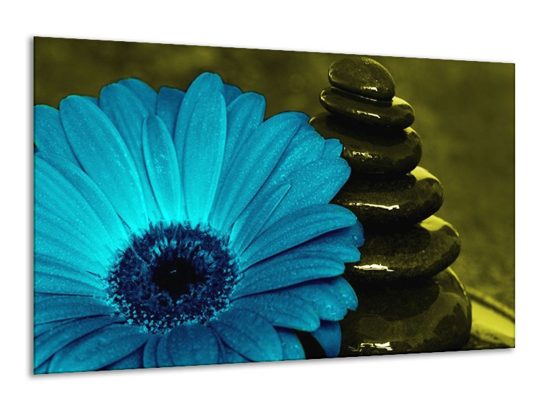 Canvas schilderij Bloem | Blauw, Zwart, Groen | 120x70cm 1Luik