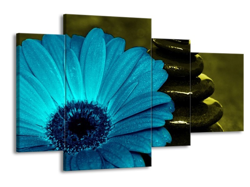 Canvas schilderij Bloem | Blauw, Zwart, Groen | 120x75cm 4Luik