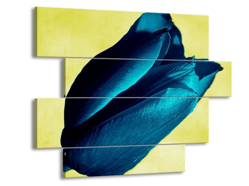 Canvas schilderij Tulp | Blauw, Zwart, Groen | 115x85cm 4Luik
