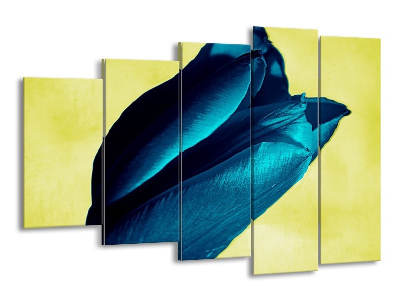 Canvas schilderij Tulp | Blauw, Zwart, Groen | 150x100cm 5Luik