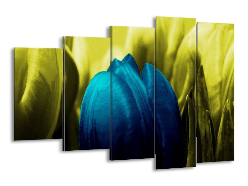 Canvas schilderij Tulp | Blauw, Zwart, Groen | 150x100cm 5Luik