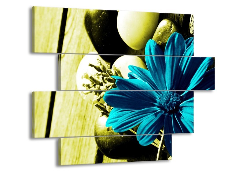Canvas schilderij Bloem | Blauw, Zwart, Groen | 115x85cm 4Luik