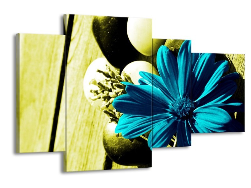 Canvas schilderij Bloem | Blauw, Zwart, Groen | 120x75cm 4Luik