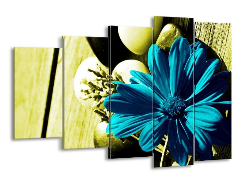Canvas schilderij Bloem | Blauw, Zwart, Groen | 150x100cm 5Luik
