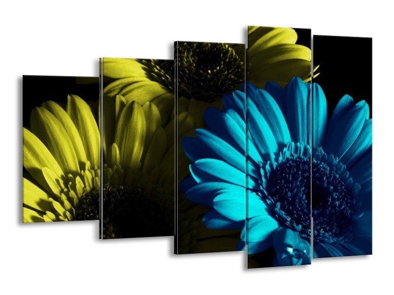 Canvas schilderij Bloem | Blauw, Zwart, Groen | 150x100cm 5Luik