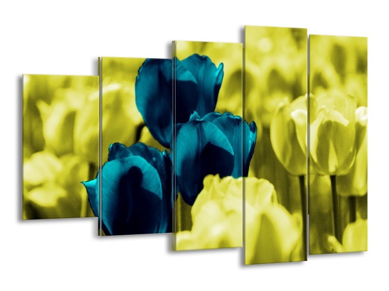 Canvas schilderij Tulp | Blauw, Zwart, Groen | 150x100cm 5Luik