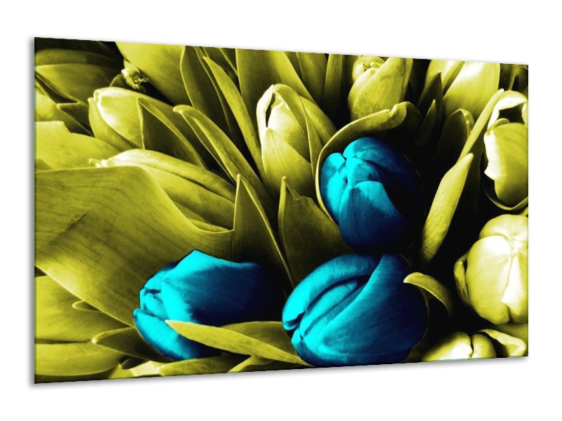 Canvas schilderij Tulp | Blauw, Zwart, Groen | 120x70cm 1Luik