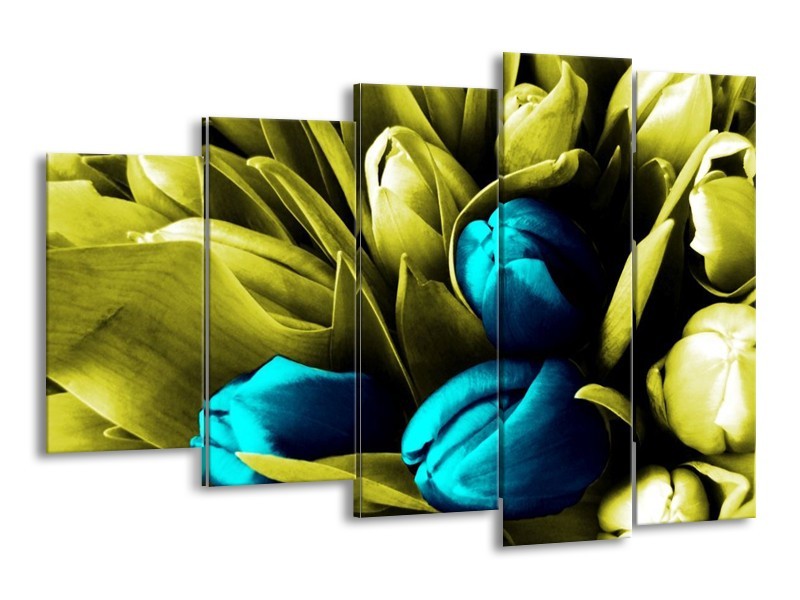 Canvas schilderij Tulp | Blauw, Zwart, Groen | 150x100cm 5Luik