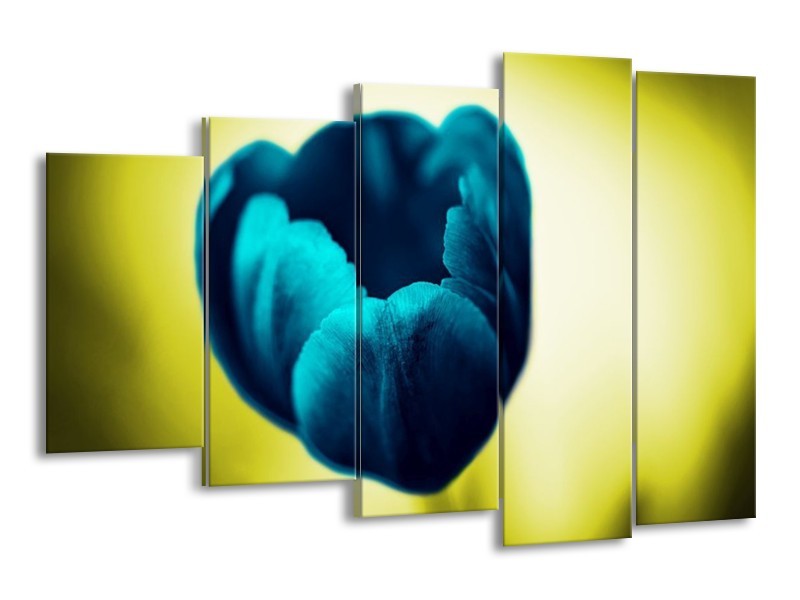 Canvas schilderij Tulp | Blauw, Zwart, Groen | 150x100cm 5Luik