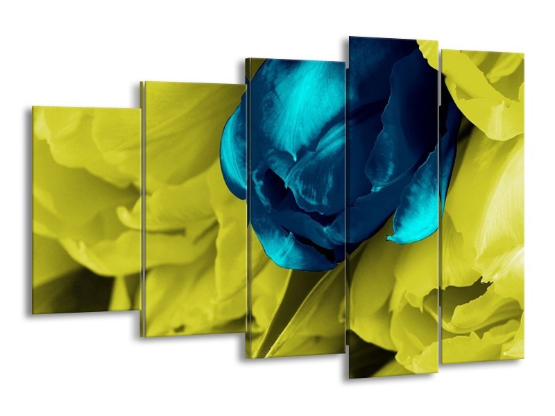 Canvas schilderij Tulp | Blauw, Zwart, Groen | 150x100cm 5Luik