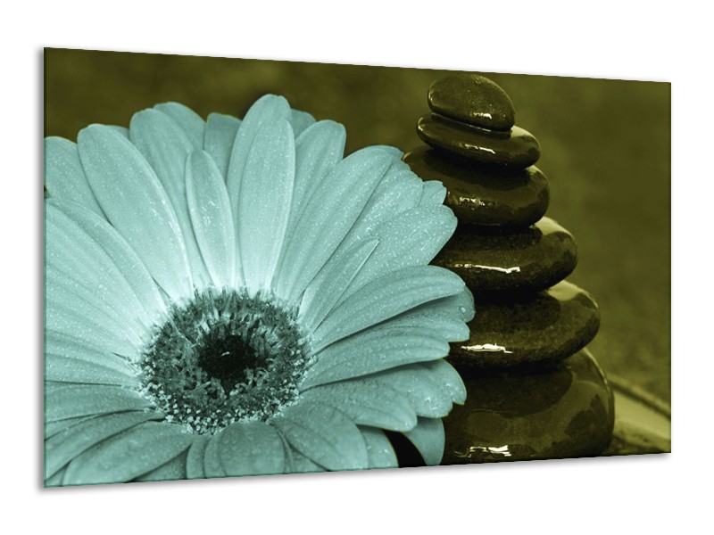 Canvas schilderij Bloem | Blauw, Zwart, Groen | 120x70cm 1Luik