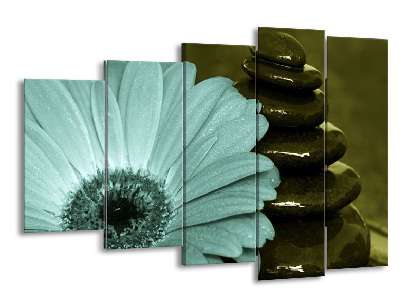 Canvas schilderij Bloem | Blauw, Zwart, Groen | 150x100cm 5Luik