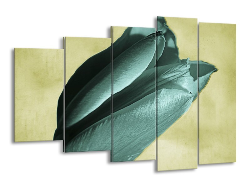 Canvas schilderij Tulp | Blauw, Zwart, Groen | 150x100cm 5Luik