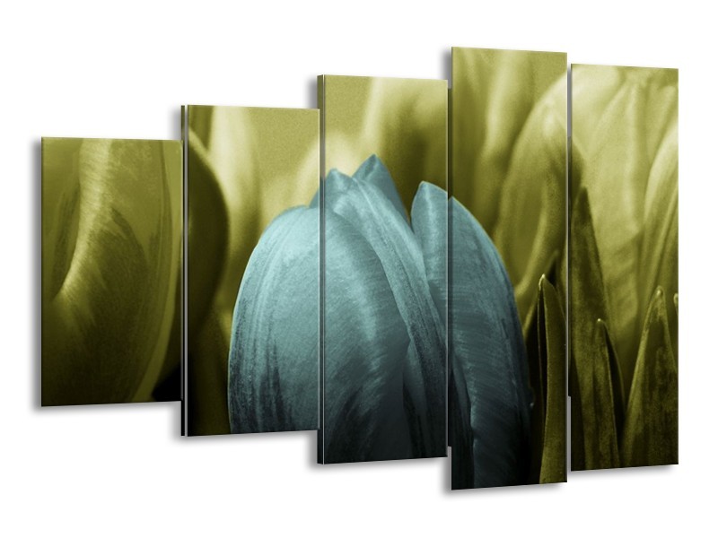 Canvas schilderij Tulp | Blauw, Zwart, Groen | 150x100cm 5Luik